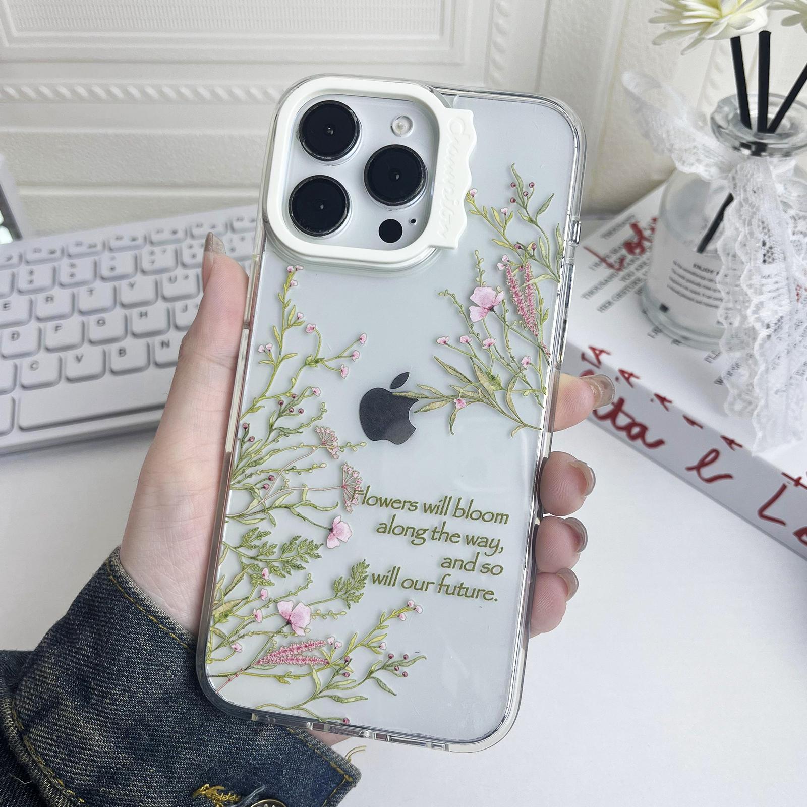 

For iPhone 13 Pro Case Pattern Printed PC+TPU Phone Protective Cover Pink Flowers