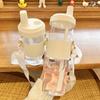 Bouteille d'eau mignonne en verre pour enfants École Tasses à paille pour bubble tea Manchon en PU Grande bouteille en plastique pour café jus Fille Bouteille à boire Sans BPA