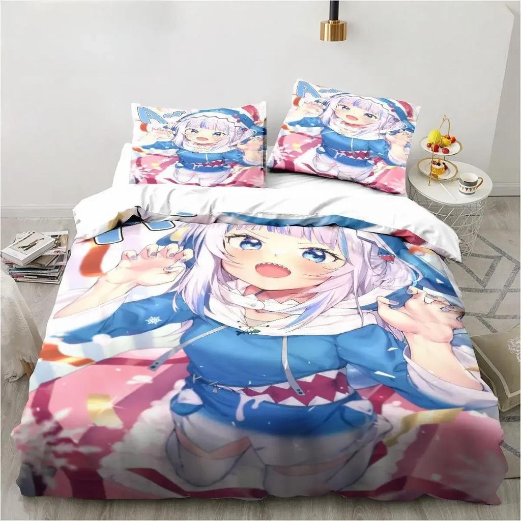 Warm Trendy Kawaii Gawr Gura Cute Girl My Angle Child Polyester or 3D Print Anime King Twin Double Quilt