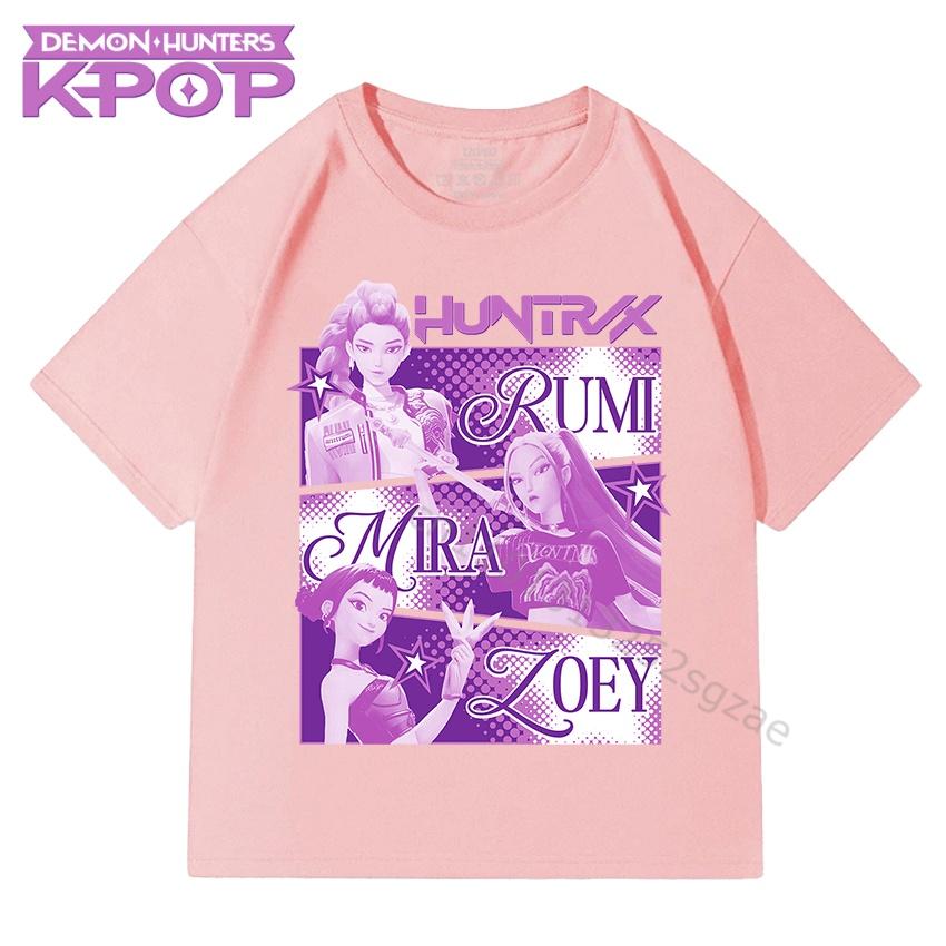 Boys and Girls Children Cotton T-Shirts with KPop Demon Hunters Cartoon Cute Fashionable Print Top