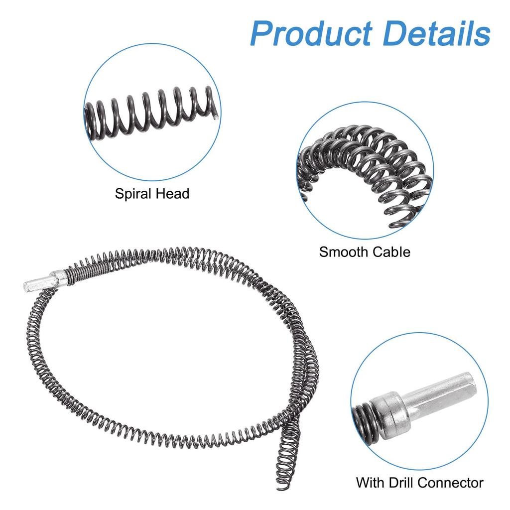 uxcell 3.28ft Drain Auger Cable, Pipe Cleaning Spring Clog Removal, Flexible Plumbing Snake Pipe Drain Cleaner for Kitchen Shower Sinks