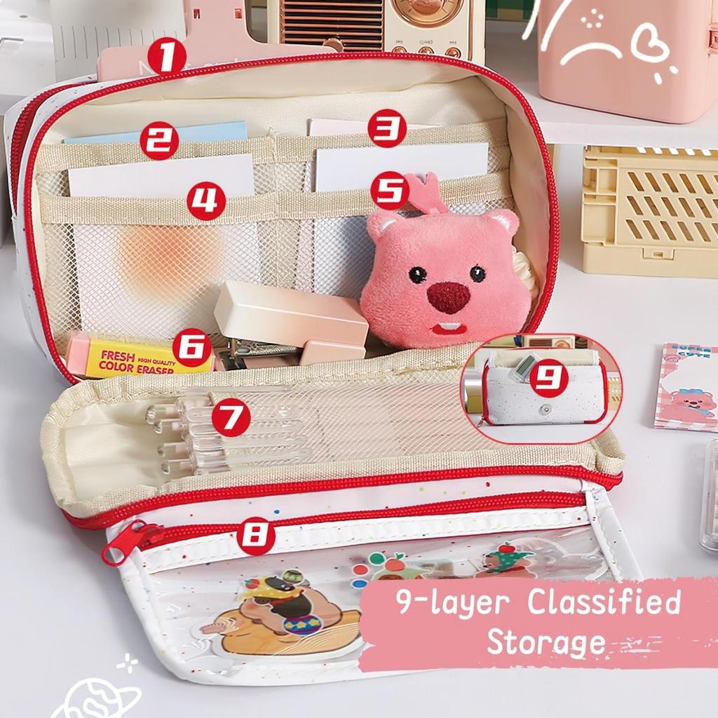 Lovely Circus Flip Pencil Case Pen Bag Minimalist Cartoon Animal Dalmatlans Croissant Multi-Layer Stationery Pouch