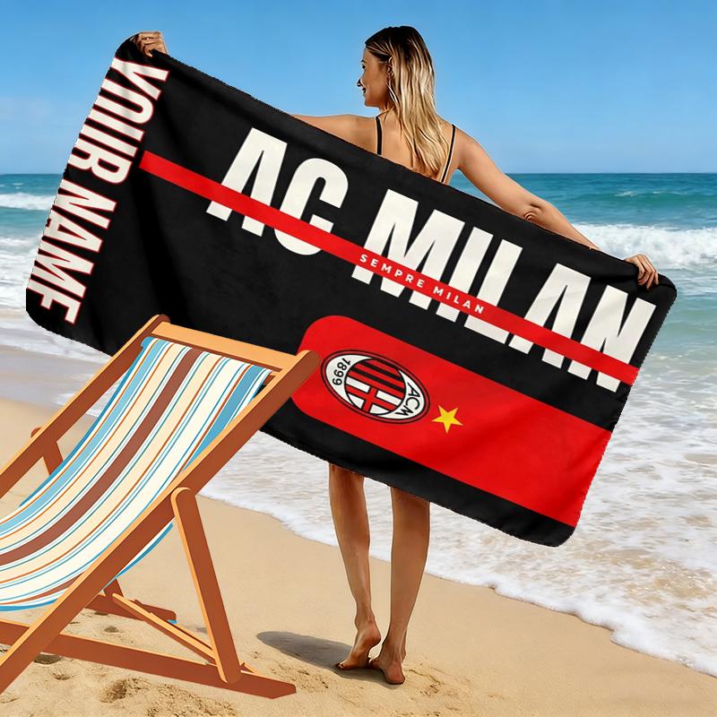 Personalizowany Ręcznik Plażowy z Nadrukiem AC Milan, Duży Miękki Szybkoschnący Ręcznik na Plażę, Kemping, Pływanie