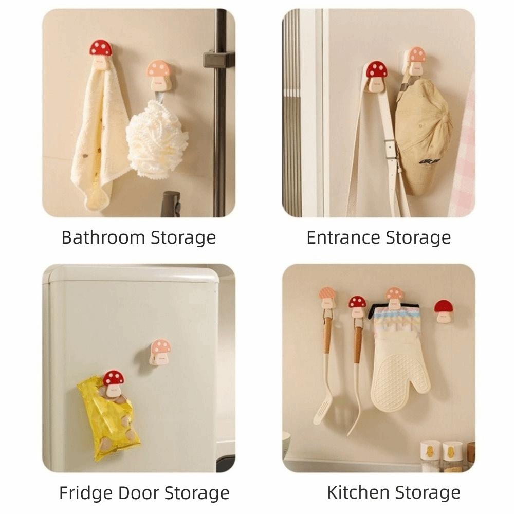 3 Pieces Cute Plastic Mushroom Shape Hook Self Adhesive Decorative Bag Hanger Non Perforated Home Storage Clips Bathroom