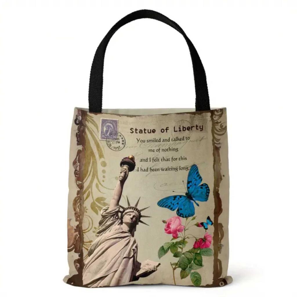 Dünyaca Ünlü Landmark Bina Serisi Kanvas Çanta Dijital Baskı Çanta Kadın Üst Saplı Çanta Omuz Çantası