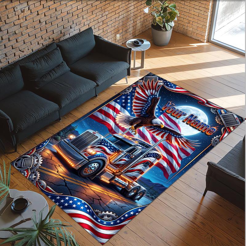 Truck Theme Crystal Velvet Rug Personalized Custom Name Text Soft Floor Mat Home Decor