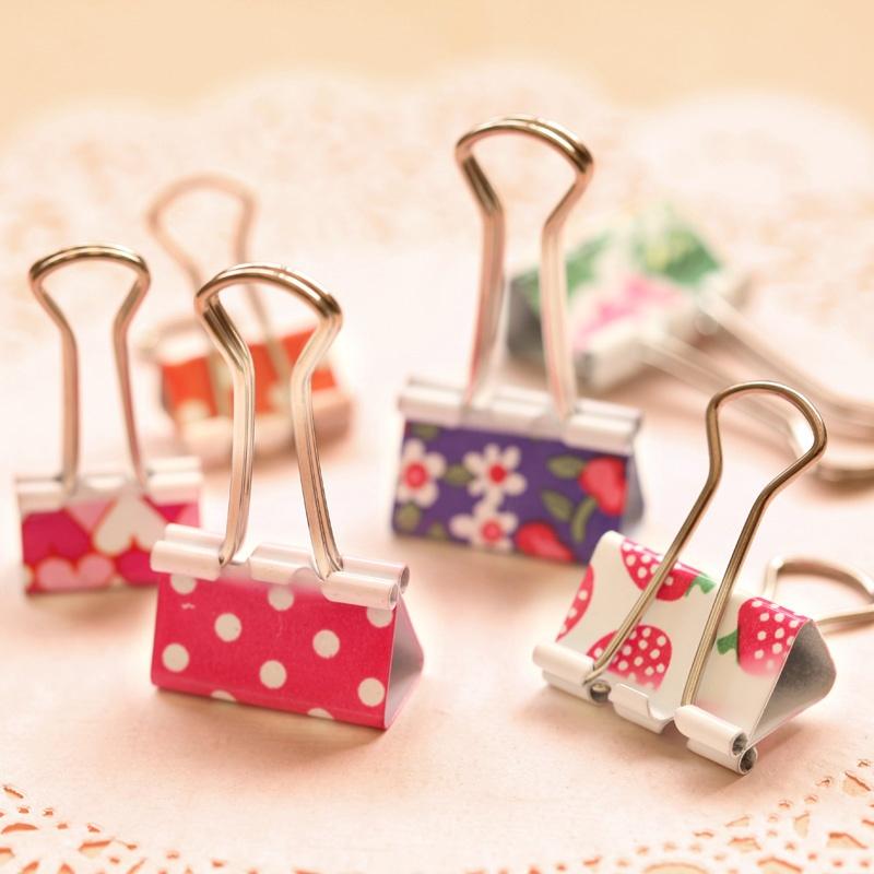 24PCS/Box Small Size 19mm Printed Metal Binder Clips Paper Clip Clamp Office School Binding Supplies