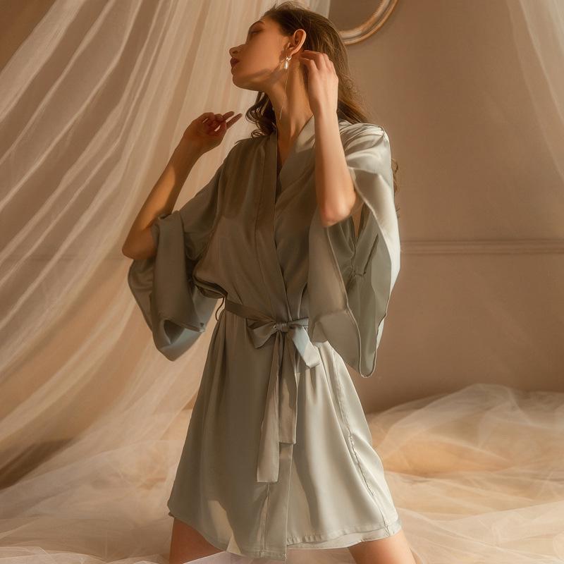 Sexy Ice Ribbon Nightdress & Chest Pad Pajama Set
