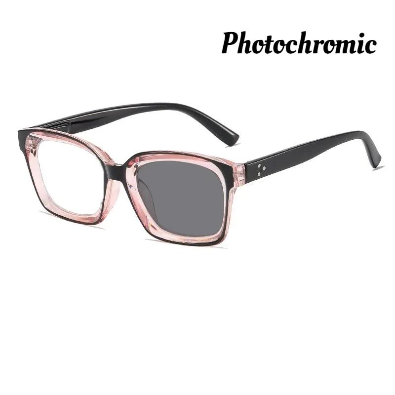 

Men s and Women s Fashion Photochromic Reading Glasses New High-definition Anti-blue Light Color-changing Presbyopia Glasses +4 рожевий