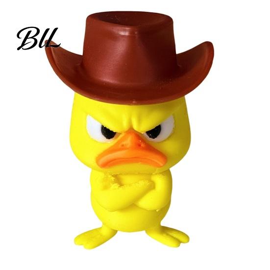 Trendy Room Decor Angry Duck Desk Figurine, 3D Printed Yellow Office Decoration with Cowboy Table Ornaments Hat, Little Animal Ornament for