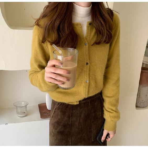 Women's long-sleeved sweater Autumn Loose and versatile sweater pure colour short version