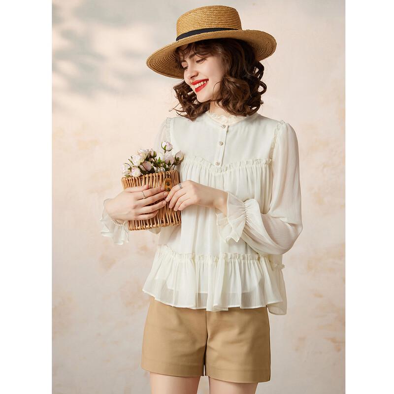 French Chic Ruffle Trim Long Sleeve Blouse