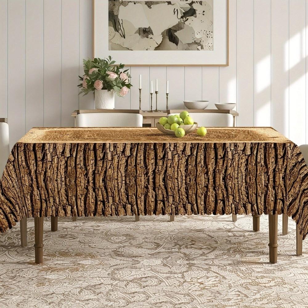 Washable Rectangular Tablecloth Rustic Log Pattern Universal Table Cover  Beauty Massage