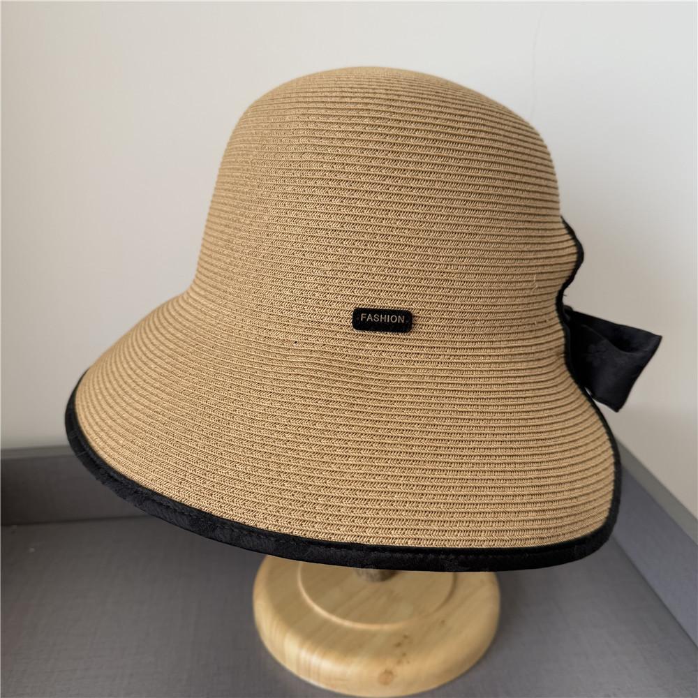 UV Large Brim Bow Empty Top Straw Hat Women's Summer Travel Beach Sunshade Sun Protection Foldable Sun Hat