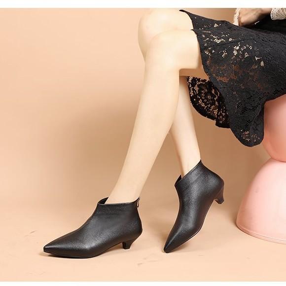 

2025 новая осенняя женская обувь острый носок тонкий каблук короткие ботинки и ботильоны весенне-осенние одинарные ботинки мягкая кожа удобная обувь голые б 40