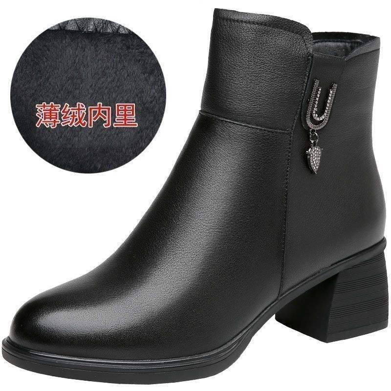 Frühling, Herbst und Winter 2025 neue Kurzstiefel mit dickem Absatz, Damen-High-Heel-Martin-Stiefel mit seitlichem Reißverschluss, vielseitige Damenstiefel, Samt-Baumwollstiefel