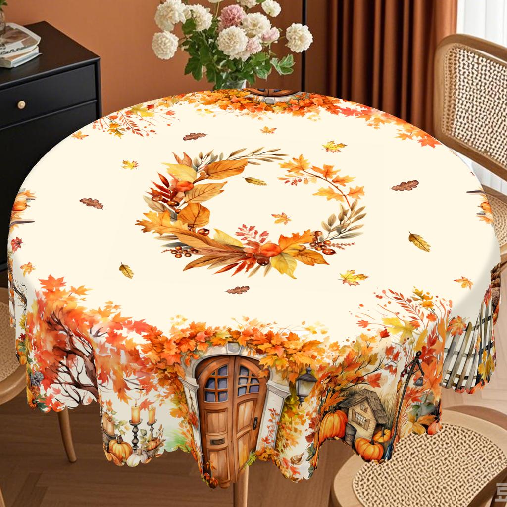 1 kus tištěného ubrusu s podzimní tématikou Dne díkůvzdání, ve stylu farmhouse, s designem javorových listů a dýní, vhodný pro podzimní sklizeň a svátky G