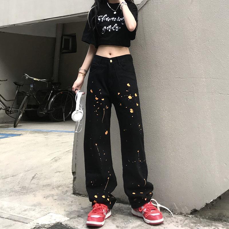 Pantaloni largi pentru femei High Street, blugi cu picior drept, cu cerneală moale