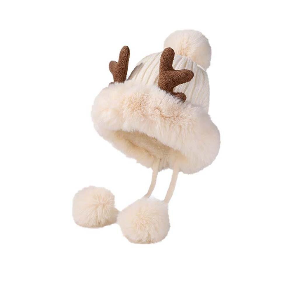 Thermal Deer Antler Beanie Thickened Warm Earflap Hat Winter Knit Bonnet Ear Protection Cap Women