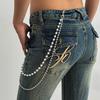 Hip-Hop Cross Pendant, Jeans Chain Pendant, Retro Imitation Pearl Beaded Waist Chain Pendant.