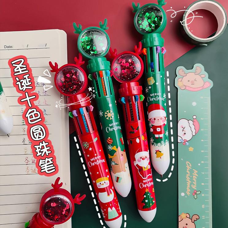 Festive Multicolor Reindeer & Snowman 10-Color Ballpoint Pen