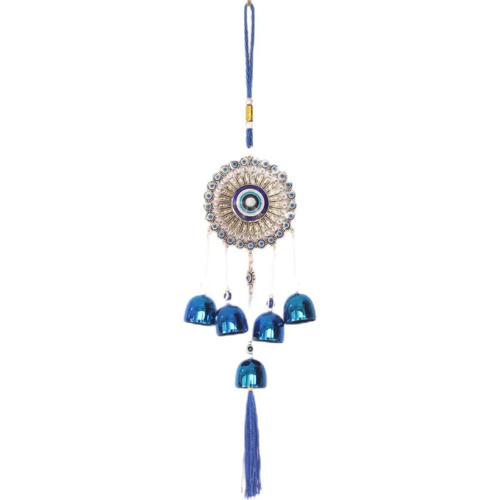 Flower Plate Evil Eyes WindBell Wall Decor Lucky Turkish Feng Shui Hanging Bell Metal Hanging Ornament Blue Eye Wind Chime
