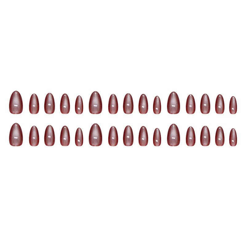 Cherry Red Cat‑Eye Minimalist Solid Color Elegant Western‑Style Removable Press‑On Nails, 30Pcs