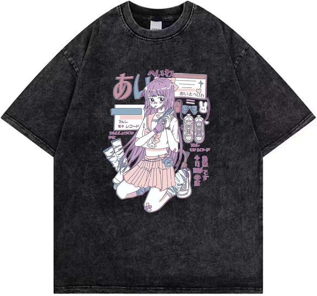 Japanese Hot Anime Gothic T-Shirt Anime Aesthetic Oversized Unisex Hot Product Soft High Quality Washed Vintage Loose Retro Soft