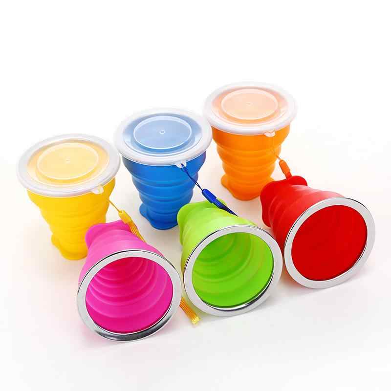 Copo Dobrável de Silicone para Exterior Caneca Dobrável Garrafa Dobrável para Camping Copos de Água de Viagem Caneca Portátil para Chá/Bebida com Tampa 200ML