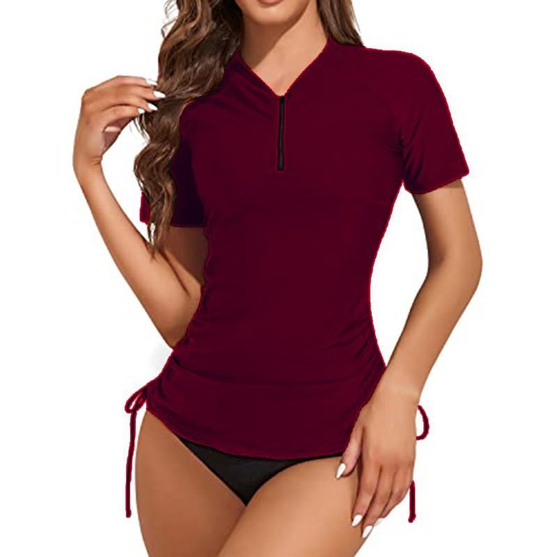 

Новый однотонный купальник для серфинга на молнии, закрывающий живот и делающий стройнее, плиссированный треугольный купальник женский XL бордовый