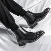 New Red Sole Men Chelsea Boots Rivet Square Toe Flock Slip-On Business  Men Short Boots  Botas De Hombre Men Boots