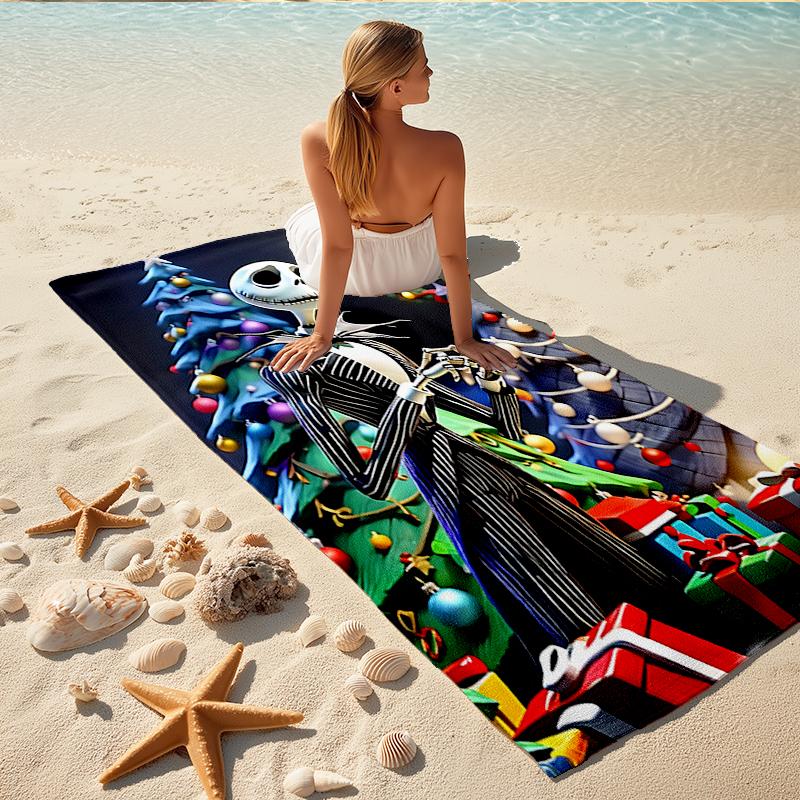 1Pc Christmas Nightmare Before Beach Towel, Quick Dry, Multi-Use for Beach Pool Gym Yoga Home Travel, Christmas, Halloween, Xmas Gift S433