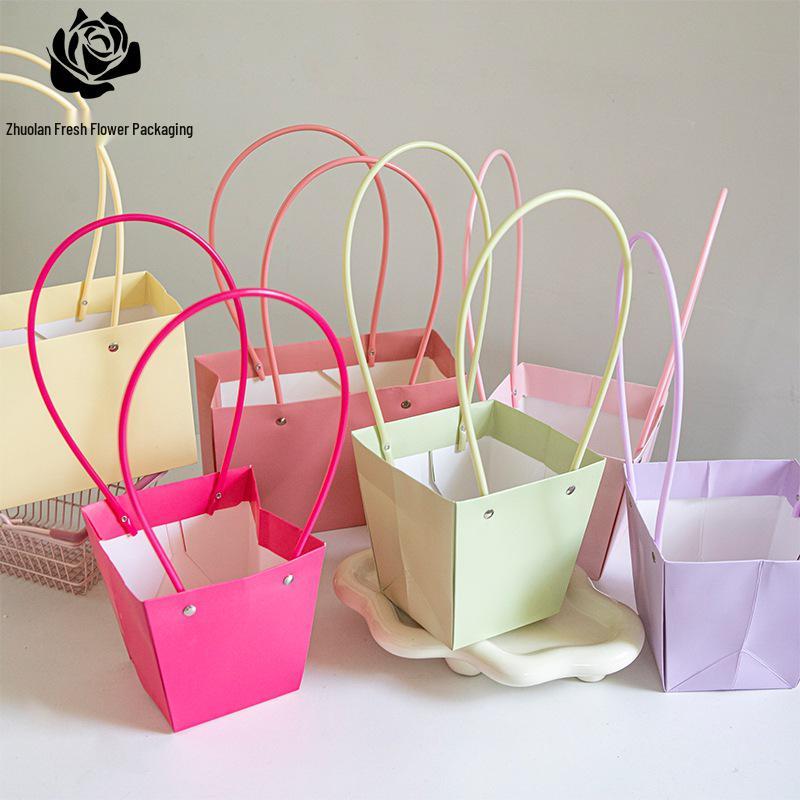 Macaron Color Series DIY Flower Arrangement Tote with Trapezoidal Design and Waterproof Kraft Paper
