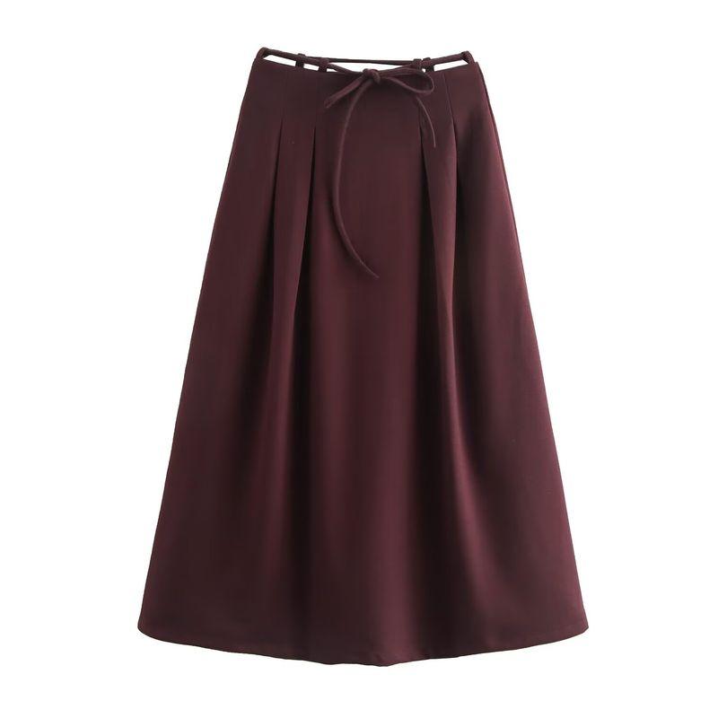 Kaslead New Arrival Women's Fashion Style Fashion Herringbone round Belt Big Hem Skirt Long Dress