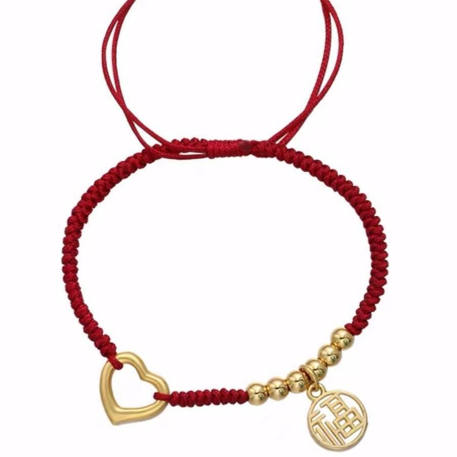 2023 Six Gold Beads Red String Bracelet with Bell - Fashionable & Versatile Jewelry for Success