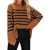 Women's Striped Drop Shoulder Sweater, Oversized Batwing Sleeve Knit Top with Soft Yarn, Boho Chic Loose Fit Pullover for Casual Wear