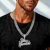 Men's Popular European and American Personalized Full Diamond Letter Pendant Accessory 15mm Cuban Chain Men's Street Hip-hop Necklace