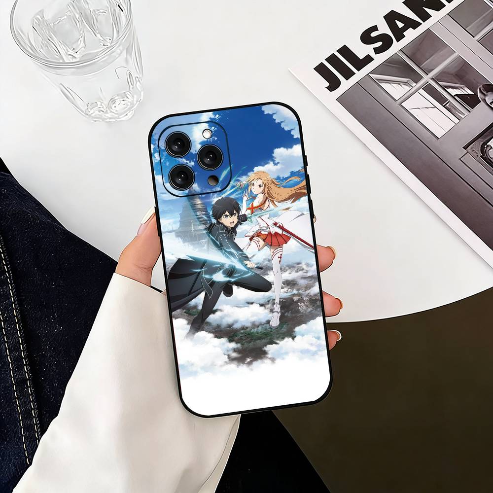 Kirito & Asuna Anime  Phone Case For iPhone 17,16,15,14,13,12,11 Plus,Pro Max,XS,Soft Silicone Black Cover