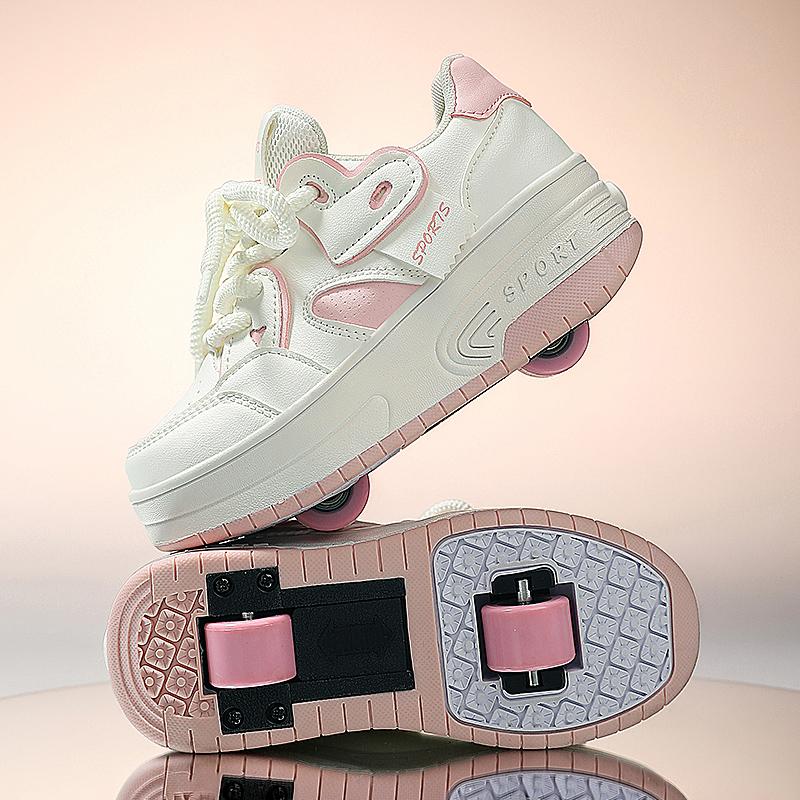 Kids Sneakers with Wheels Four -wheel Sports Boots Wheel Skate Can Remove Student Skate Sneakers Shoes
