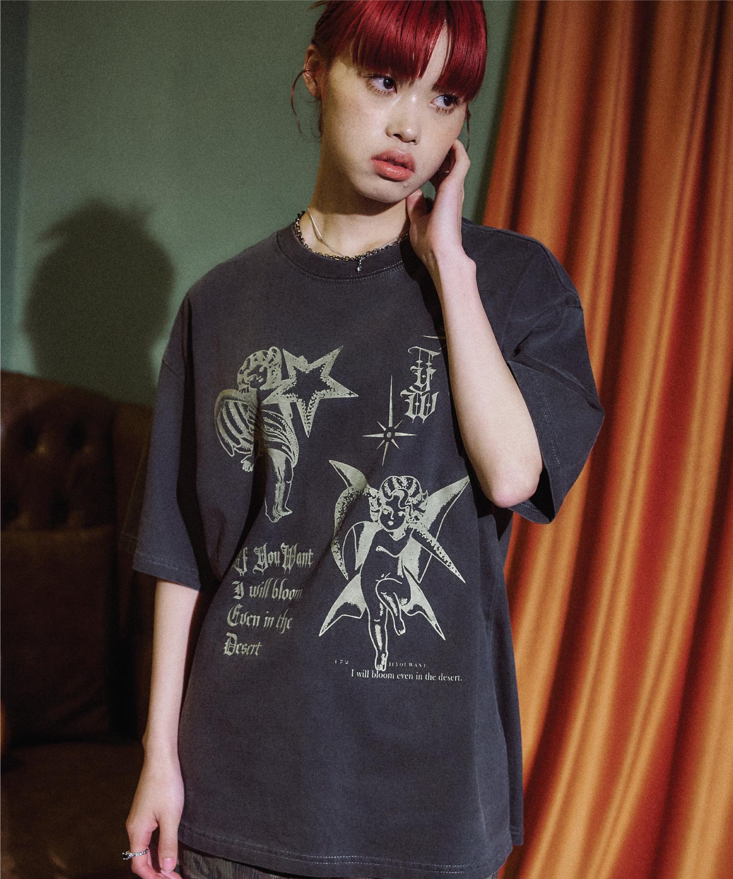 If You Want Star And Moon Pigment Tee Smoke Black Smoke Black/L