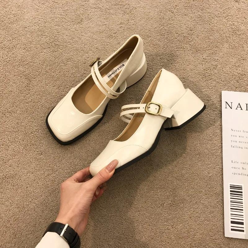 2024 Womens Mary Jane Shoes Fashionable Solid Color Simple College Style Low Heel Women's Shoes Casual Retro Small Leather Shoes