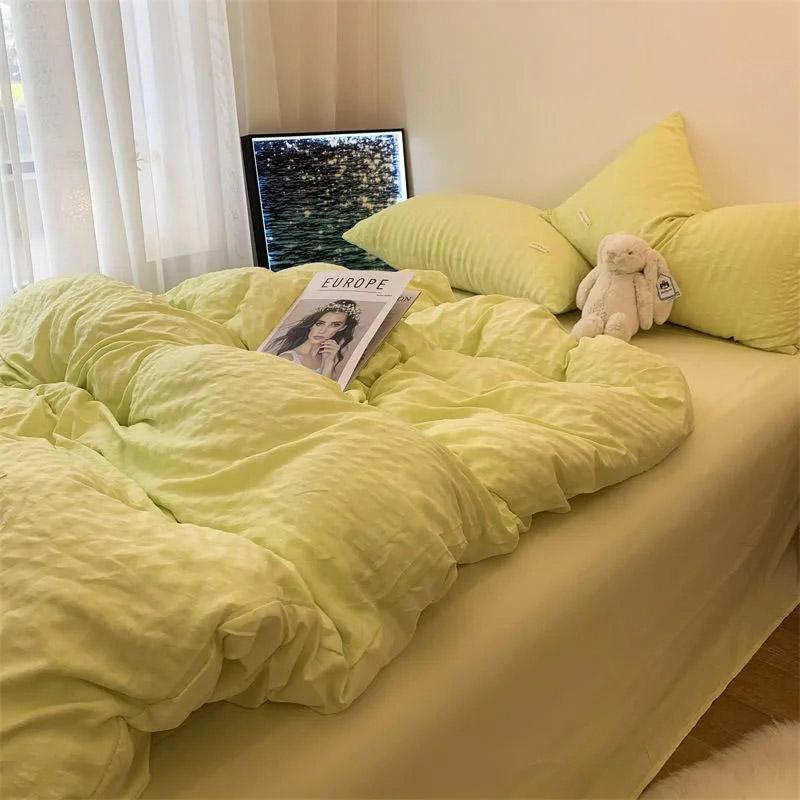 Stil coreean Fresh Ins Cearșaf de pat de culoare solidă Husă de pernă Cuvertură Set confortabil de patru piese Stil prințesă Student 1,2 m Pat dormitor Set de trei piese