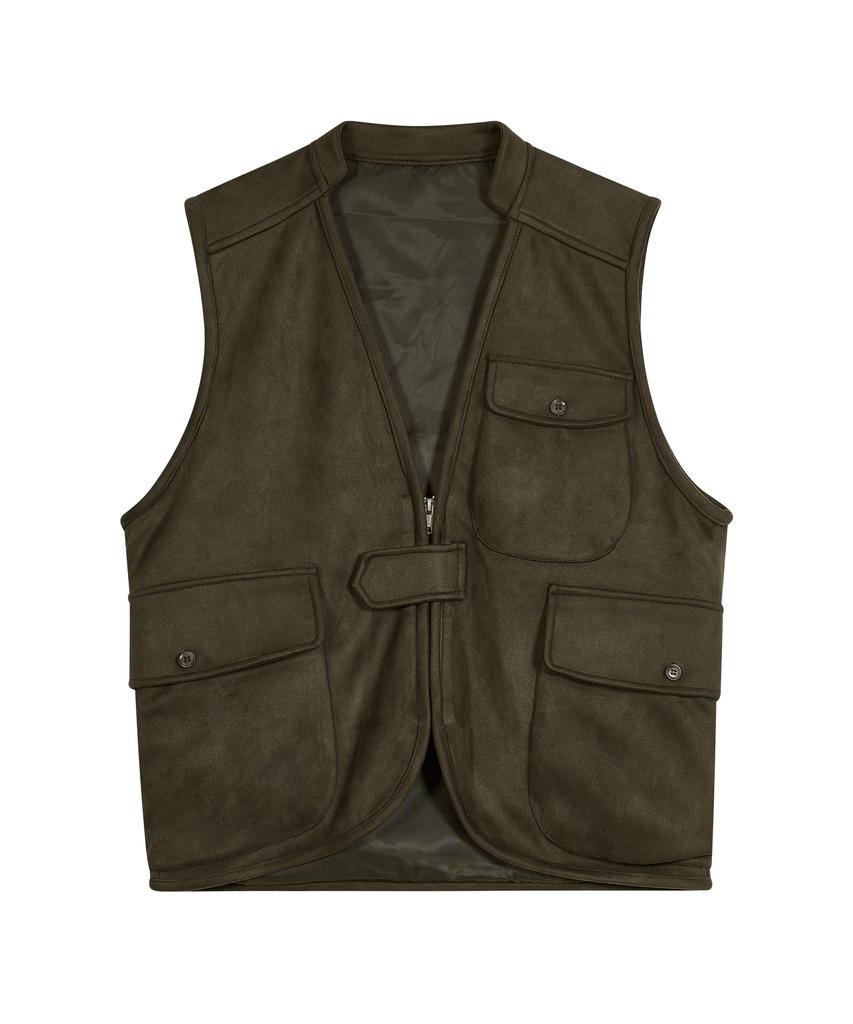 Standarderror 87-Stan146 Heavy Pocket Point Suede Vest Khaki