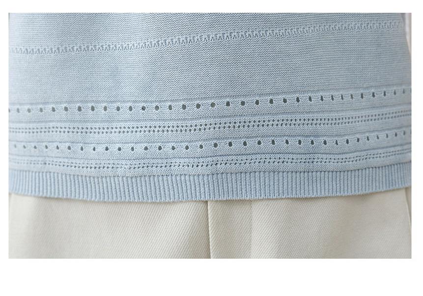 2026 Women's Tencel Knit Hollow Woven Half Sleeve Round Neck Top