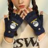 Winter Cycling Cold-proof and Warm Flip-top Plush Female Cute Student Japanese Half-finger Cotton Halloween Luminous Gloves Winter
