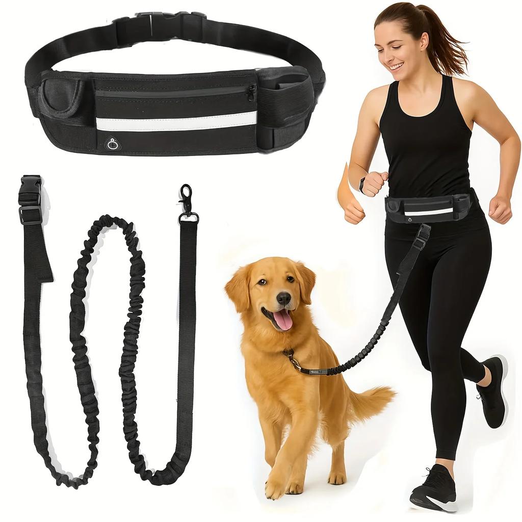 Reflective Dog Leash with Zipper Hands Free Pouch Waist Bag for Running Walking Durable Belt Dog Traction Rope Pet Accessories