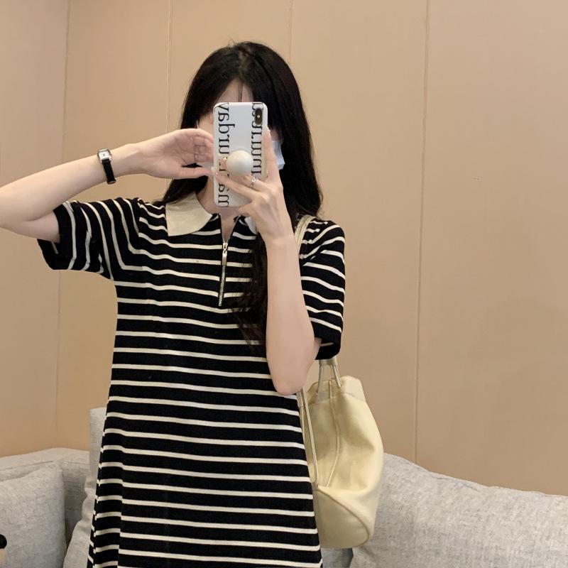 Striped Polo Neck Summer Dress: Women's Casual, Slimming & Loose Fit