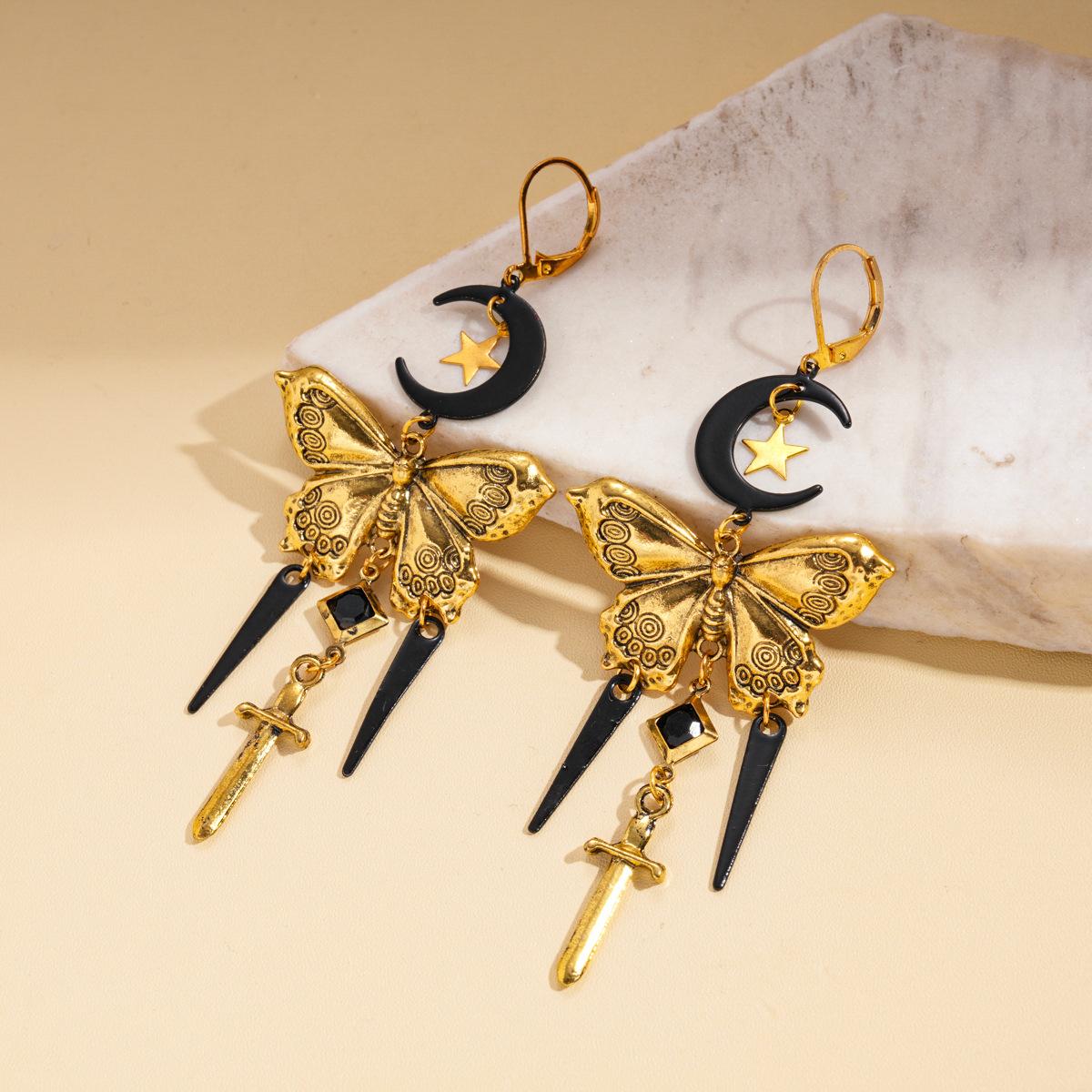 Metal Moon Star Butterfly Cross Tassel Ear Buckle Personality Niche Earrings