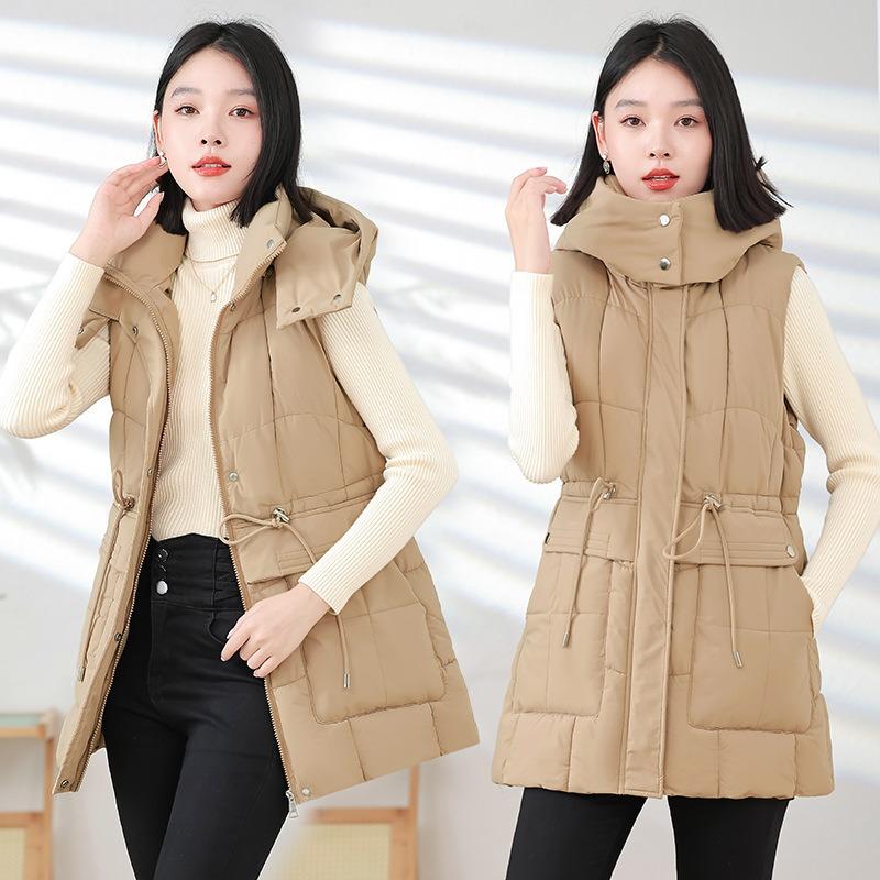 Autumn and winter fashion new waist medium and long down cotton vest large pocket thickened vest vest jacket