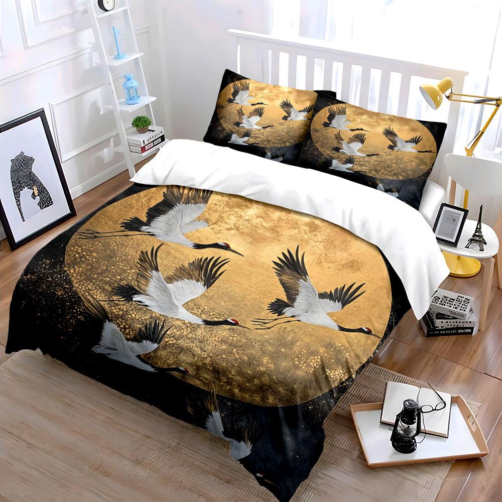 Golden Crane Art Set Multiple Sizes Kid'S And Adults' Bedroom Exquisite 3Pc Bedding Set, Gift